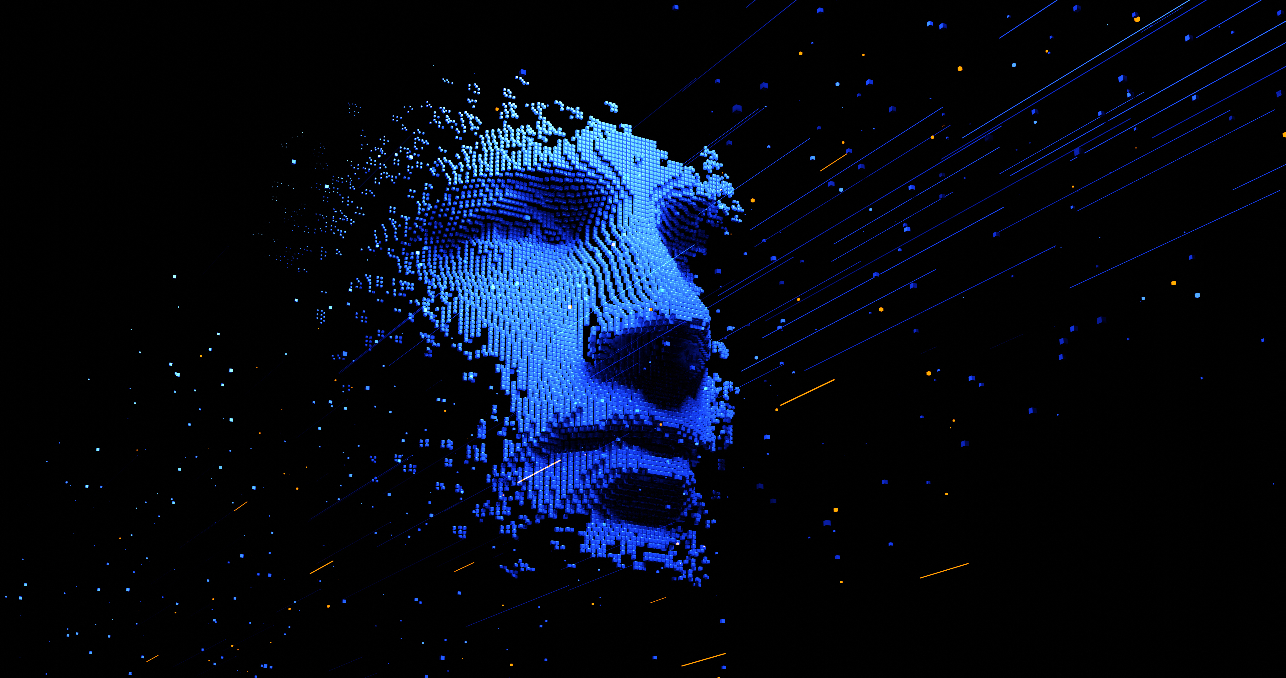 Abstract digital human face. Artificial intelligence concept of big data or cyber security