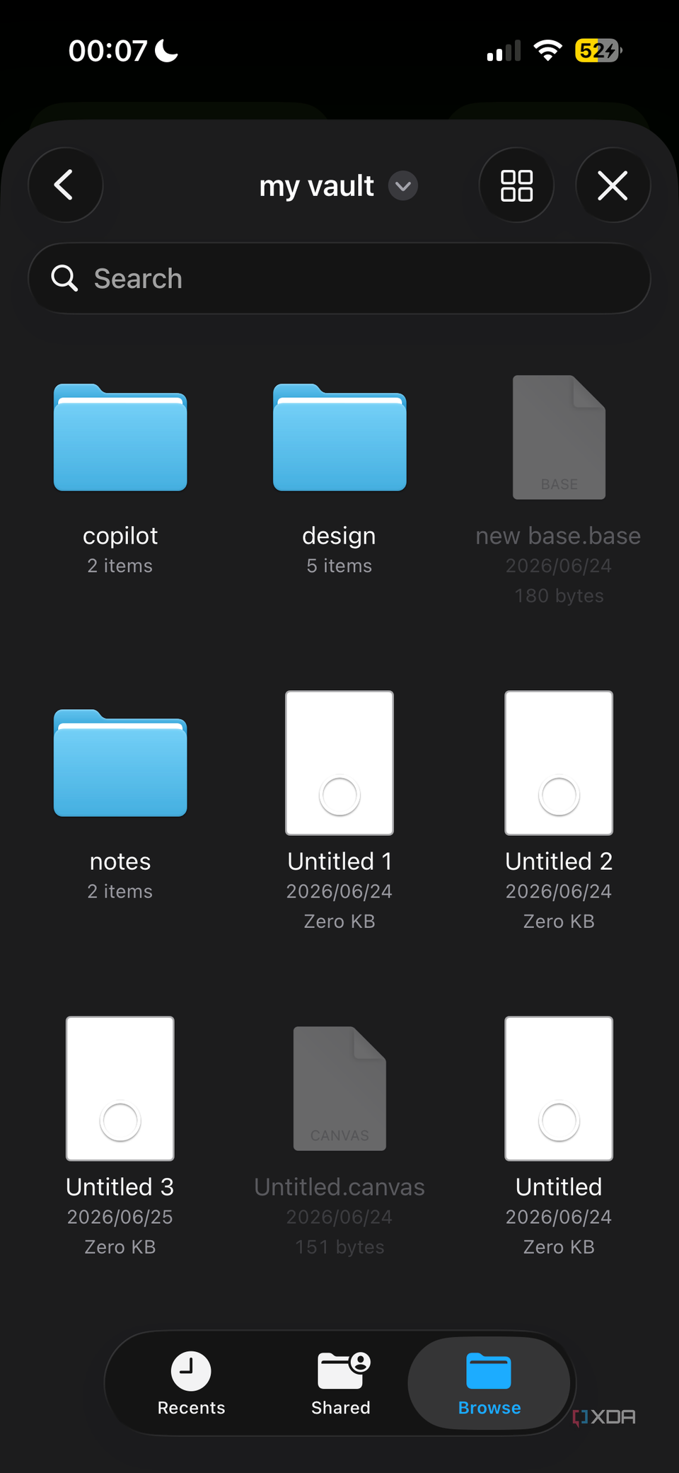 Noema iOS files picker browsing my vault folder