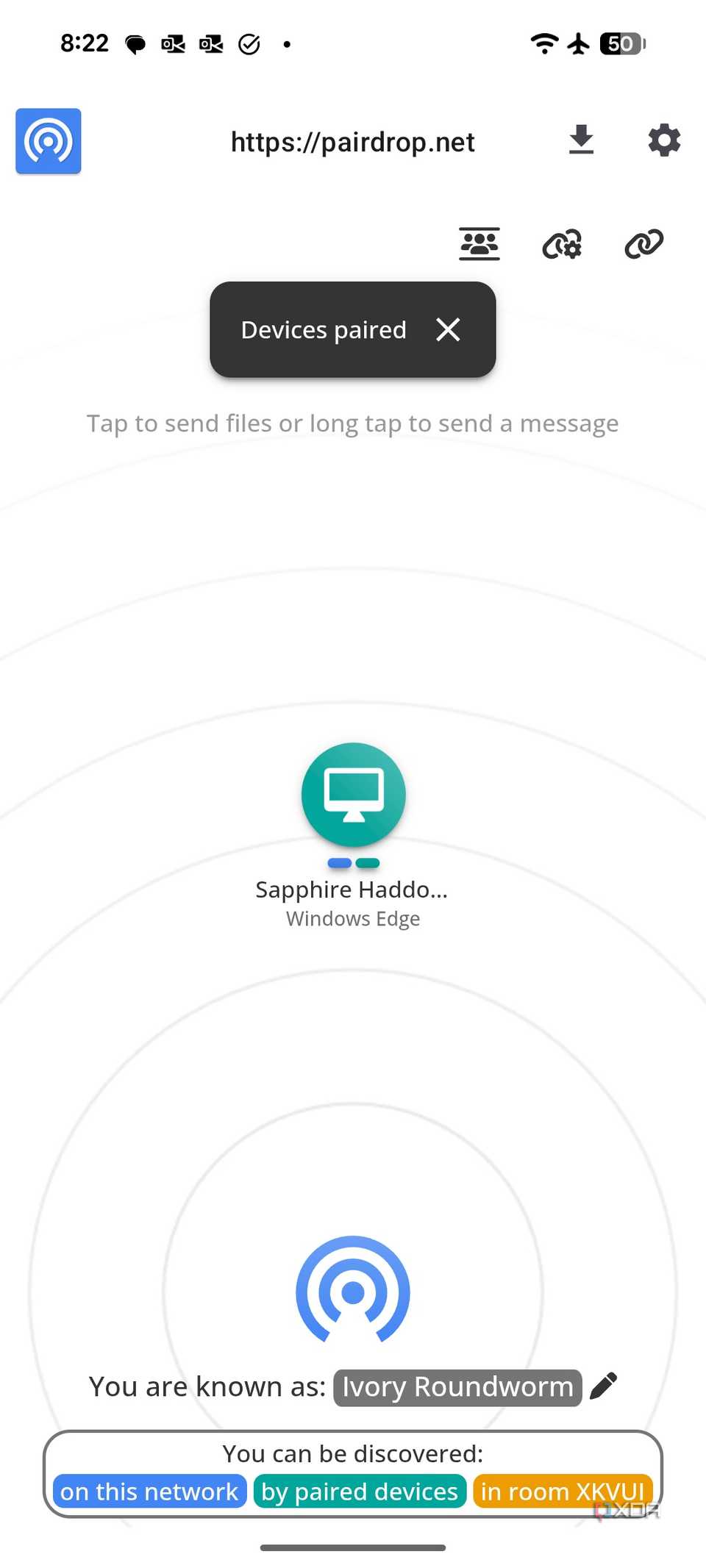 Device paired on PairDrop