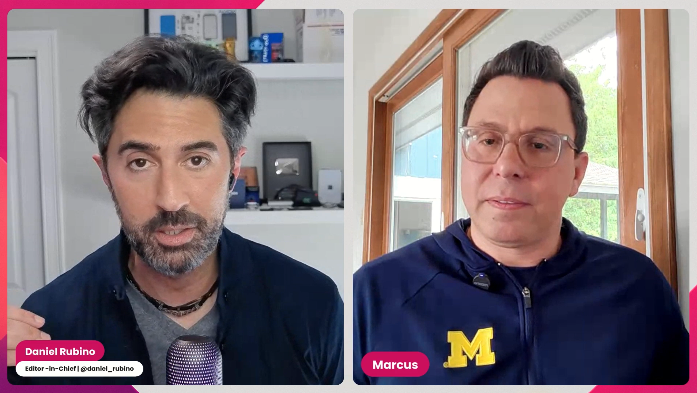 (Left) Daniel Rubino, Editor-in-Chief, Windows Central; (Right) Marcus Ash, CVP Design and Research for Windows, on the Windows Central Podcast #400.
