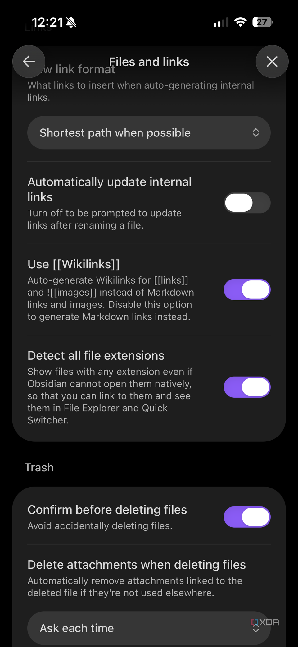 Detect all extensions toggle in obsidian mobile